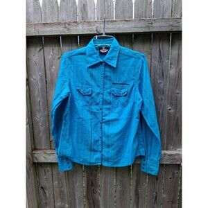 431 Harley Davidson Western Snap-Down Shirt Women's Turquoise Blue Large